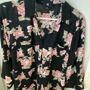 IZ Byer Black Blouse with Floral Design
